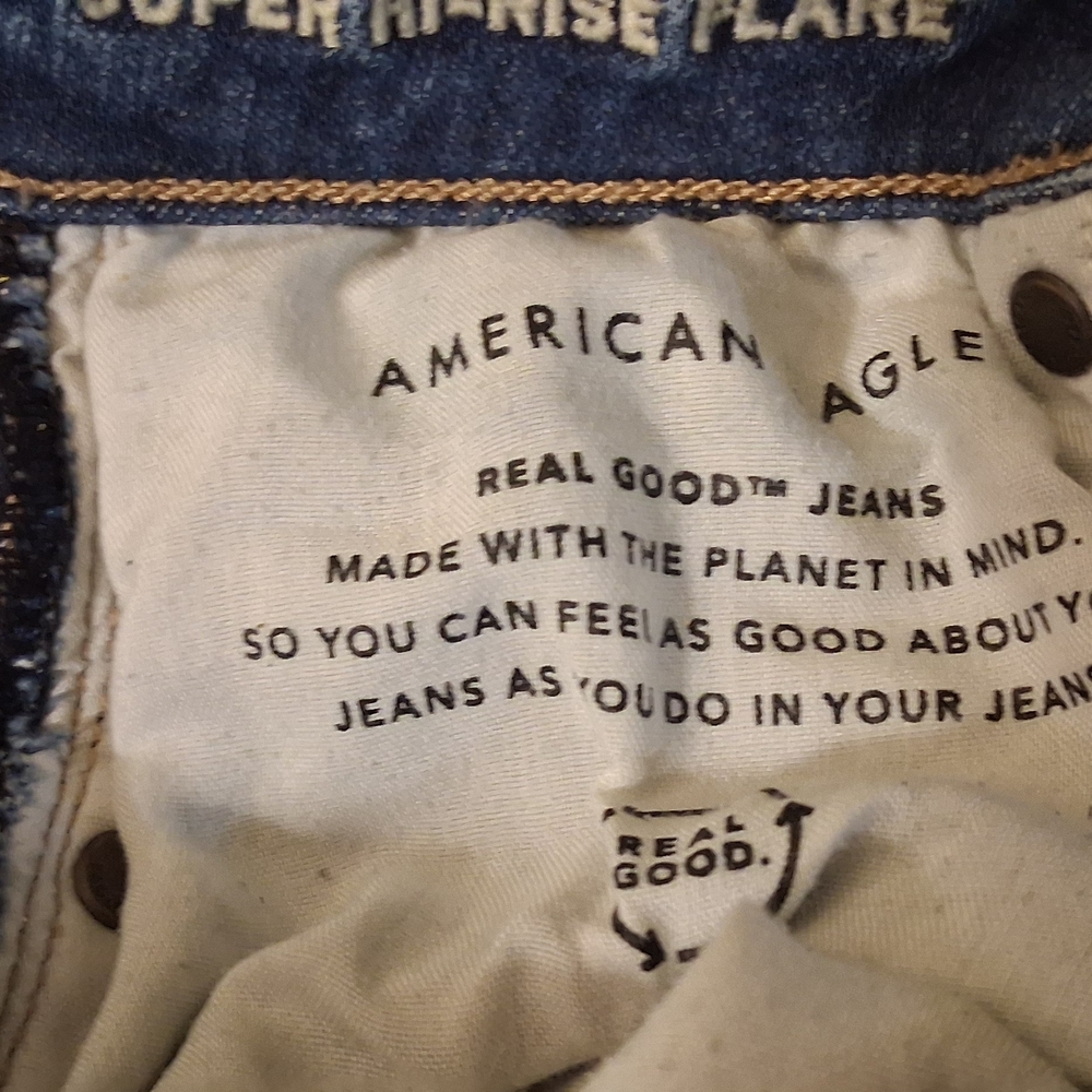 Classic Blue Women's Jeans American Eagle Flare Leg Size O 0296 Minor Wear Cuffs - Picture 4 of 6